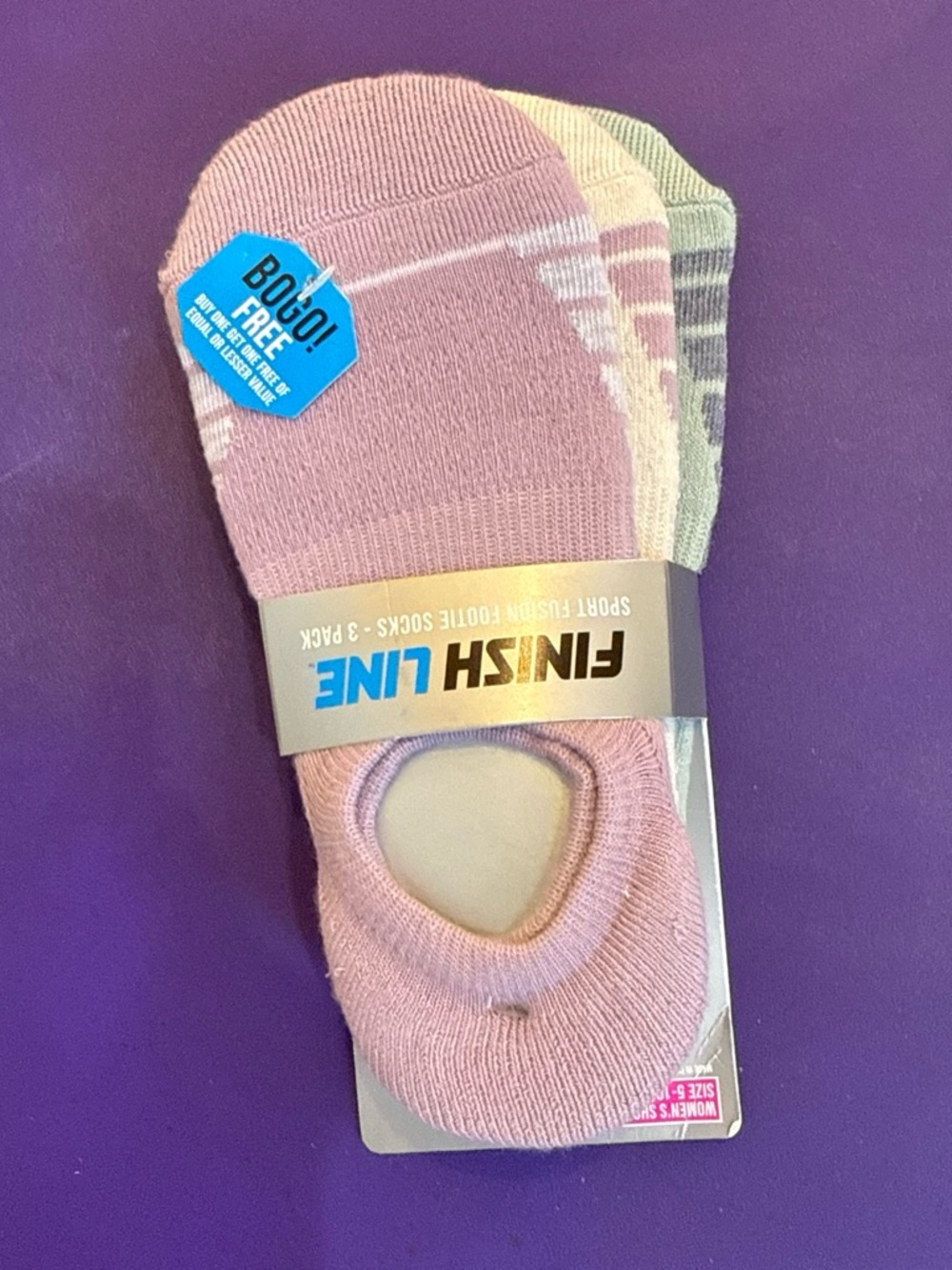 Finish Line Women's No-Show Sock 3-Pack - Pink, Yellow, Green